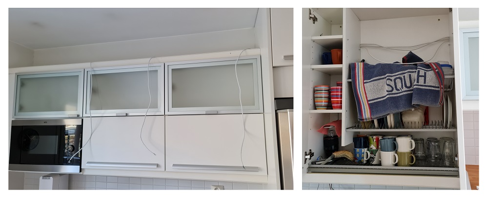 Led valonauhojen johdotus keittiön kaapissa